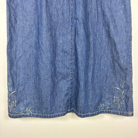 Vintage Denim Maxi Skirt Sz 14 L Embroidered Florals Modest Prairie Liz Claiborn - Picture 4 of 9